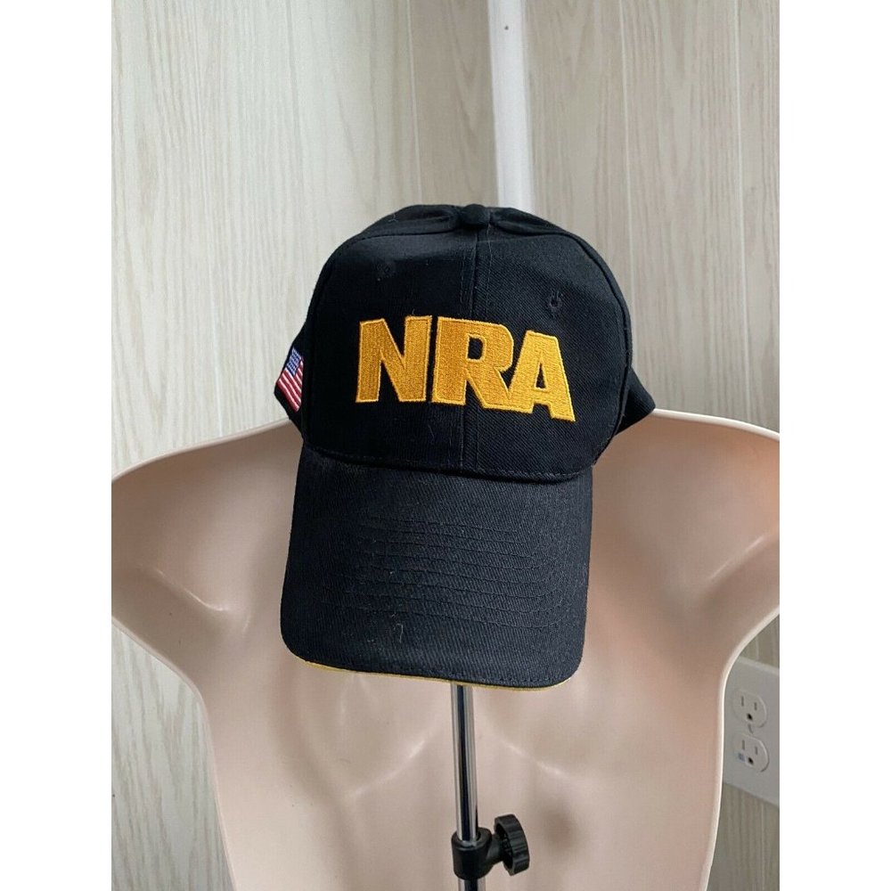 NRA Hat Ball Cap Black Yellow Adjustable National Rifle Assoc American Flag